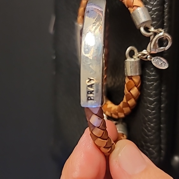 Brown leather & silvertone Pray bracelets. - Picture 3 of 3
